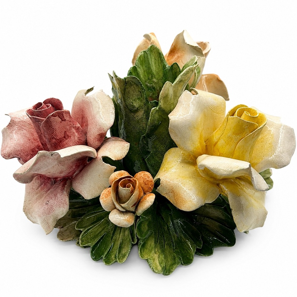 Vintage Capodimonte Italy Porcelain Floral Rose Taper Candle Holder Crown N